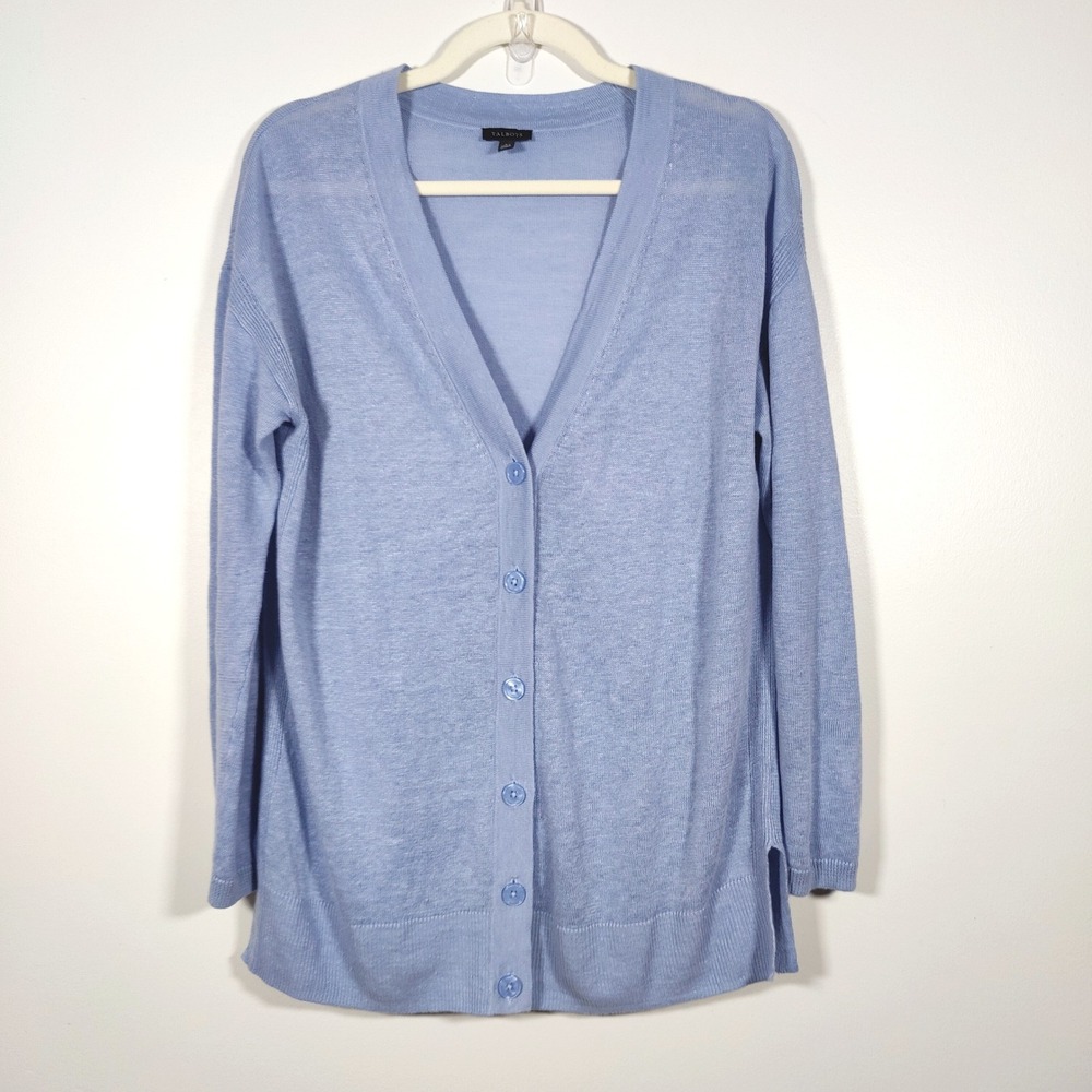 Talbots 100% Linen Cardigan Small Light Blue Slub Knit Coastal Lightweight